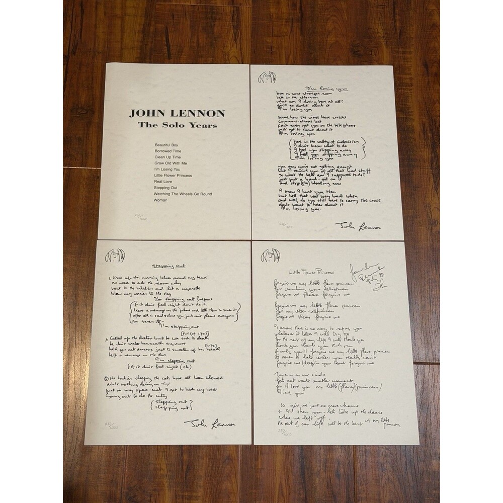 3 x John Lennon Stepping Out Little Flower Princess Lyric Sheet Prints 280/1000